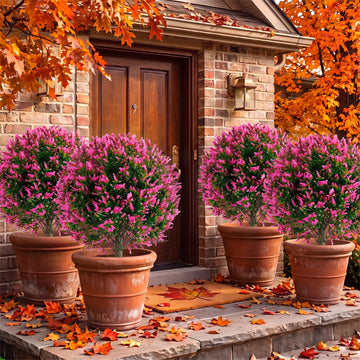 Fall Artificial Topiary Trees Outdoor, 24 Inch, 4 Pack, Fuchsia