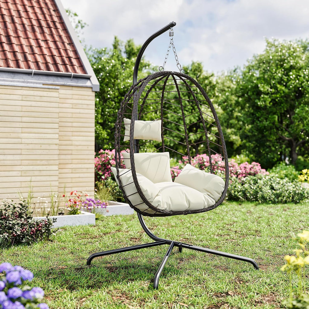 Egg Chair with Stand, Patio Wicker Bifanuo Hanging Chair, Hammock Swing Chair, 350LBS Capacity , Balcony