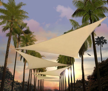 22' x 22' x 22' Beige Triangle Sun Shade Sail Outdoor Canopy Awning, UPF50+ AGTAPT22, 95% UV Blockage, Water & Air