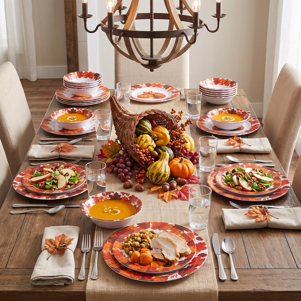 Melamine Dinnerware Set 12Pcs,Melamine Plates and Bowls Fall Fox
