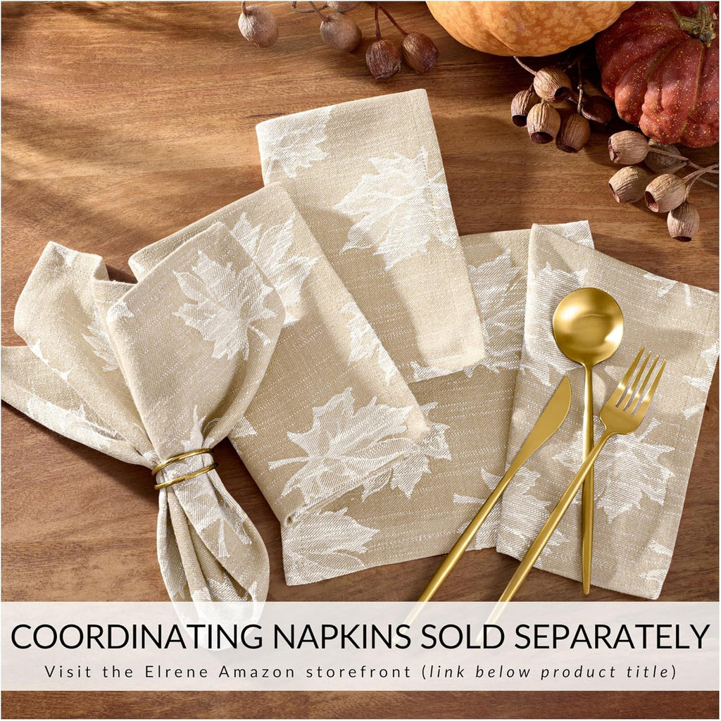 Home Fashions Falling Leaves Jacquard Harvest/Thanksgiving Cotton Tablecloth, 70" Round, Taupe