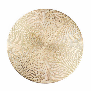 Round Placemats Gold Metallic Set of 6 Vinyl Hollow Placemats 15 Inch, Washable Easy Clean Wipeable Non Slip Stain