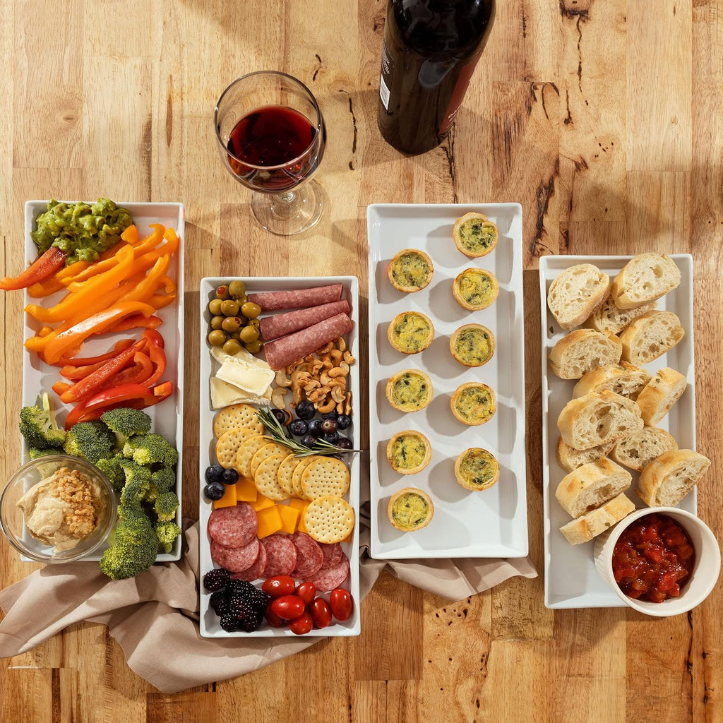 White Ceramic Serving Platters (14 x 6 Inch Rectangle Plates) Serving Dishes for Entertaining, Food, Appetizers