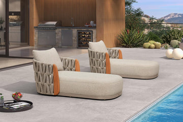 Pool Lounge Chairs Plush 10" Cushion Patio Chaise Lounge Khaki | Thick Rope Weave, Thick Comfortable Cushion
