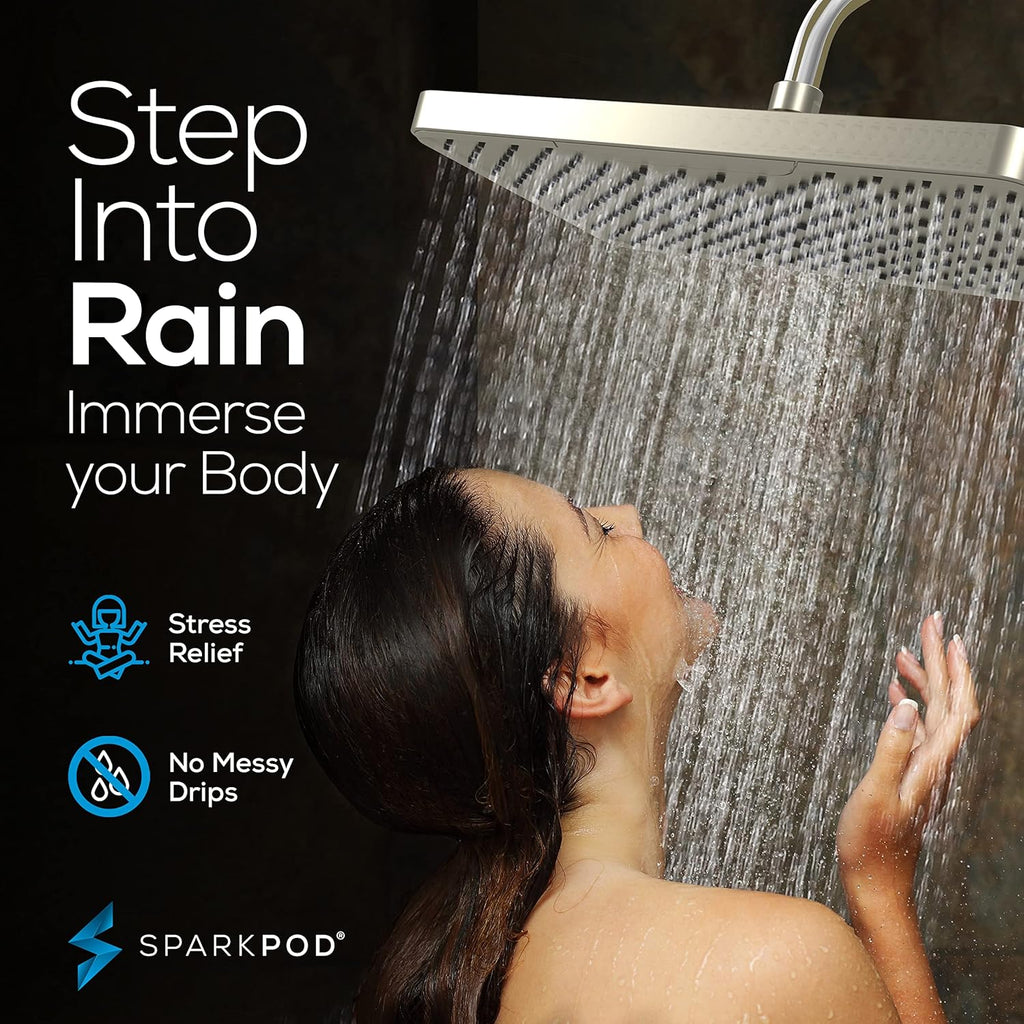 12 Inch Rectangle Rain Shower Head - Ceiling or Wall Mount Rainfall Shower Head - Large Coverage Showerhead