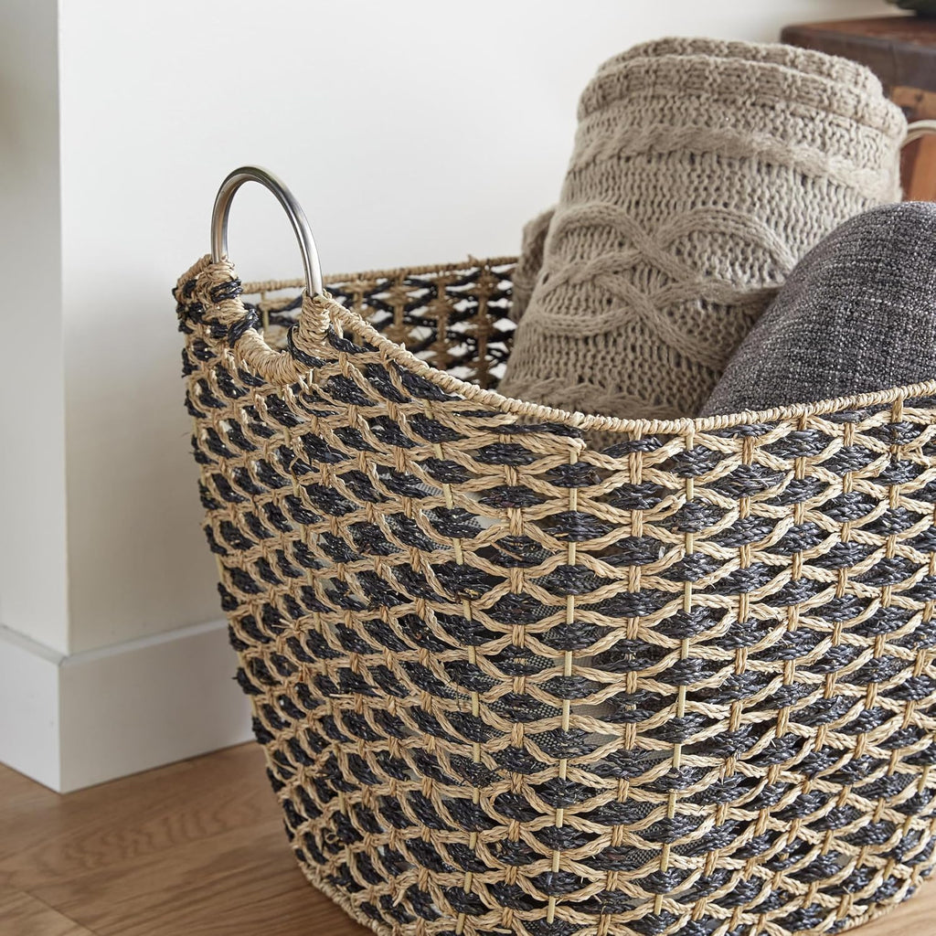 79 Seagrass Handmade Decorative and Functional Storage Basket Basket Organizer with Handles, Basket for Storage 21" x