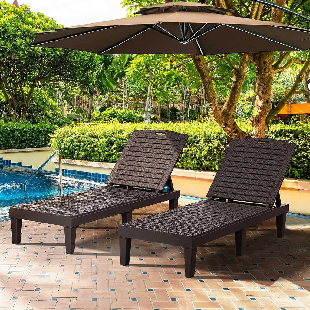 Outdoor Chaise Lounge Chair, Plastic Pool Chaise Lounge with 5-Position Backrest, Easy Assembly & Waterproof &