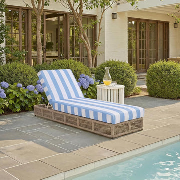Outdoor Chaise Lounge Chair - Heather Tan & Baby Blue Stripe - Steel and Woven Rope - Adjustable 5-Position