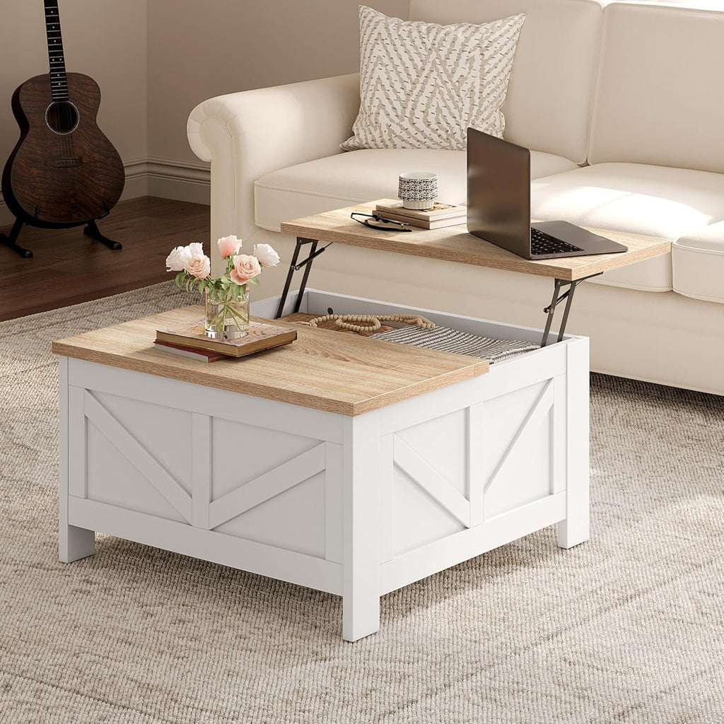 Farmhouse Lift Top Coffee Table with Storage, Square Coffee Table