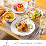 Dinnerware Sets for 6, 24 Pieces Porcelain Plates and Bowls Set with Pink Floral
