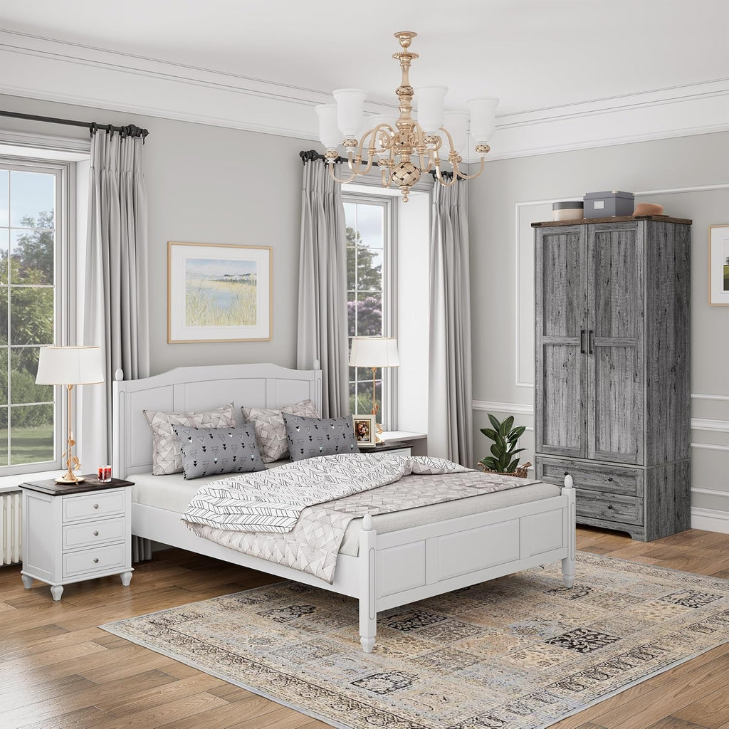 Wooden Armoire Wardrobe Closet with Drawers, Grey, 71" Tall,Set of 2 | 4 Modern Doors, Freestanding, with 4 Drawers
