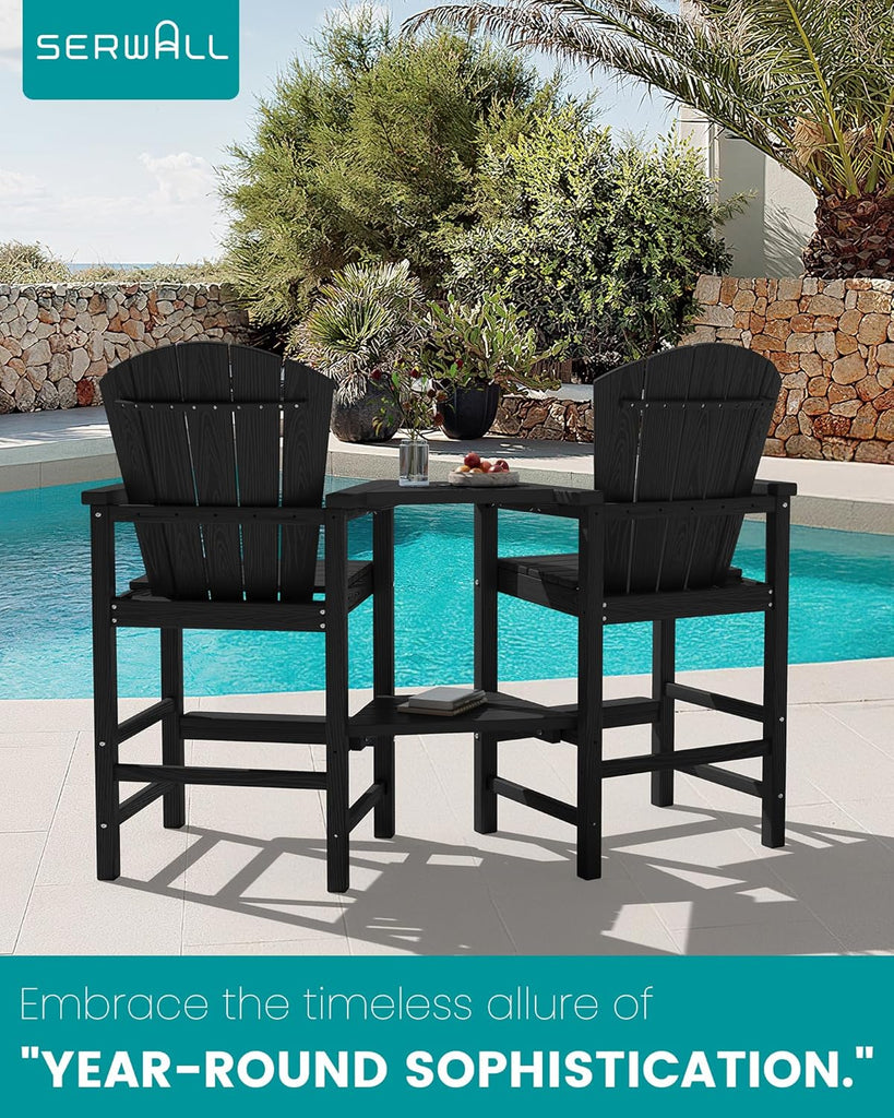 Tall Adirondack Chairs Set of 2 with Double Layer Connecting Tray, HDPE Bar Height Outdoor Chairs, Wood-Like
