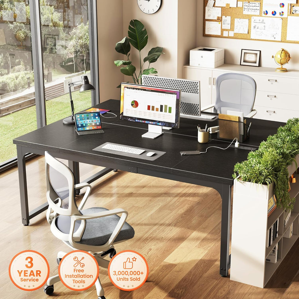 63 x 24 inch Desk with Power Outlets & 0.95 Inch Thicker Desktop