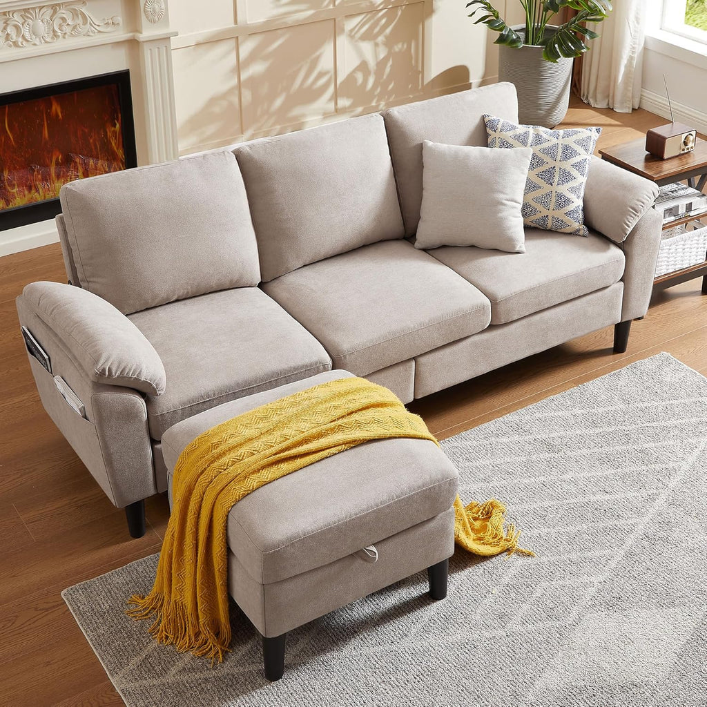 80" Convertible Sectional Sofa, Small L Shaped 3 Seat Couch with Reversible Storage Chaise