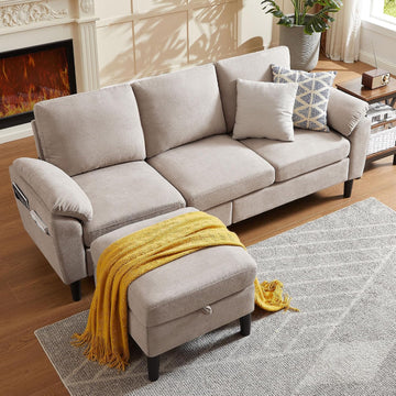 80" Convertible Sectional Sofa, Small L Shaped 3 Seat Couch with Reversible Storage Chaise