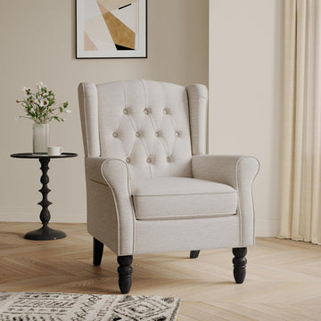 Accent Chair, High Back Upholstered Chair with Button Tufted, Mid-Century Modern Comfy Wingback Chair Reading