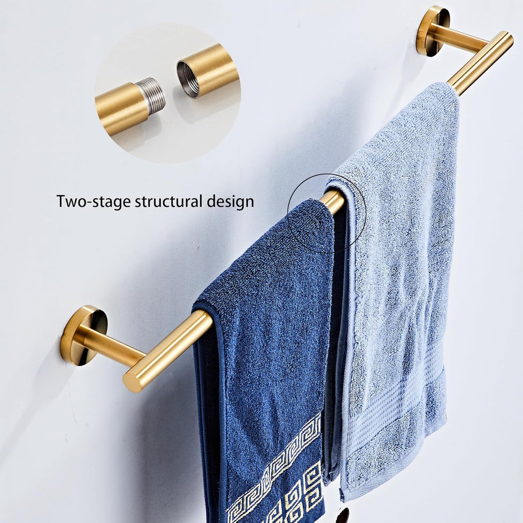 Brushed Gold Bathroom Hardware Set 5 Piece with Towel Racks , SUS304 Stainless Steel Bath Towel Bar Set, 24 Inch Wall