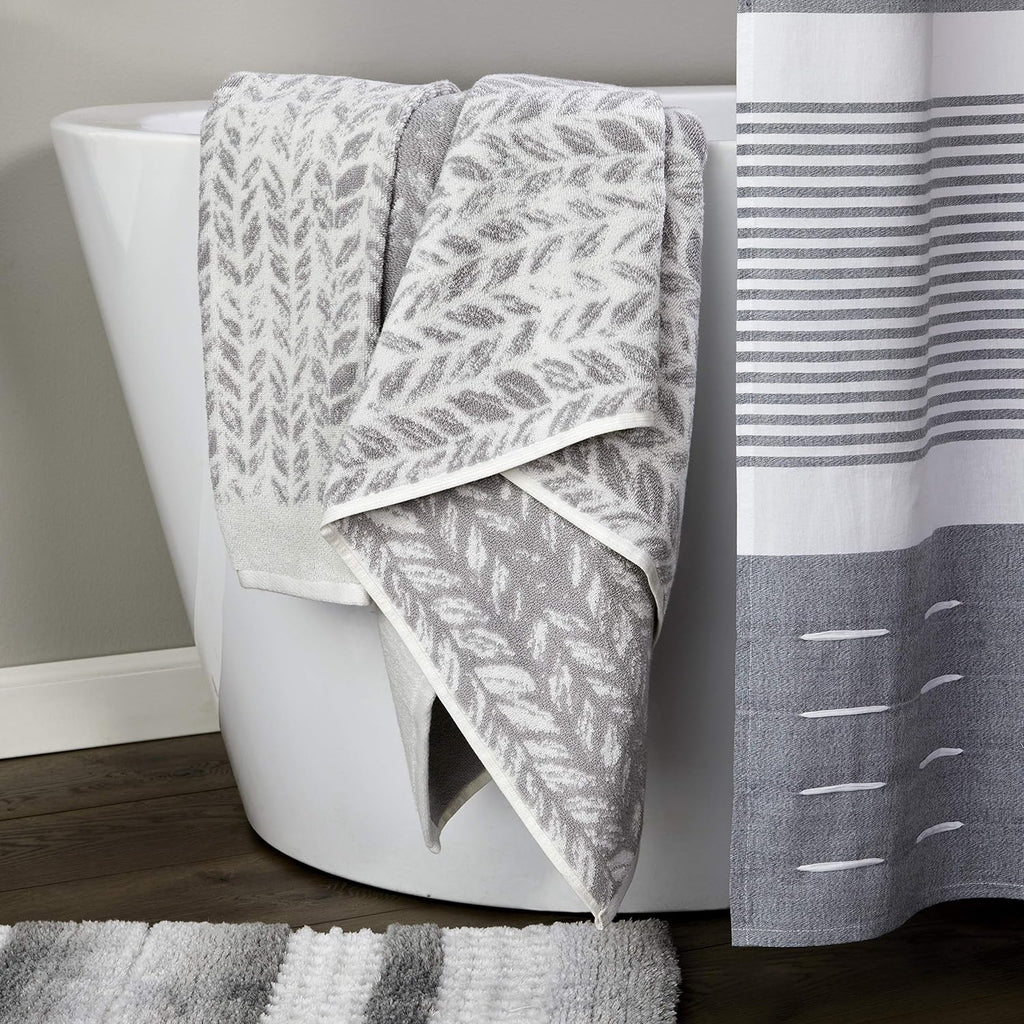 Distressed Leaves 100% Turkish Cotton Premium 4-Piece Towel Set, 600 GSM, Soft & Absorbent Jacquard- 2 Bath Towels, 2
