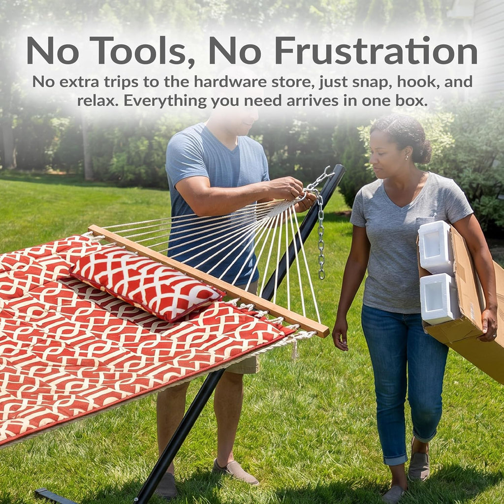 Rope Hammock with Stand for Outside, 450 lb Capacity | Royal Red, Heavy Duty Freestanding Portable Outdoor Hammock