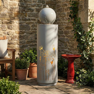Zoe 34.25" H Metal Water Fountain Outdoor with LED Light, Recirculating Pump Outdoor Fountain with Sphere-Top