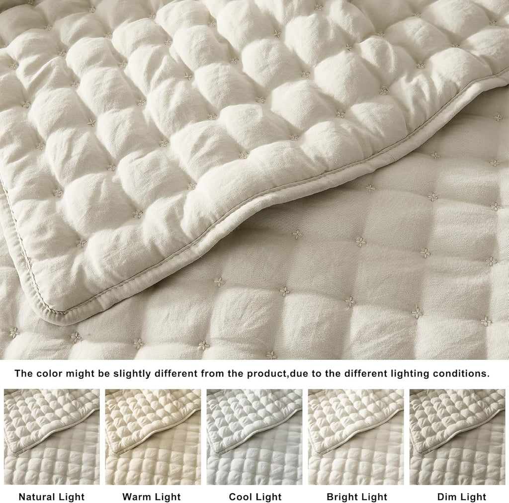 Beige Quilts Bedding Sets with 2 Pillow Shams, Neutral Lightweight Soft Bedspread Coverlet, Quilted Blanket