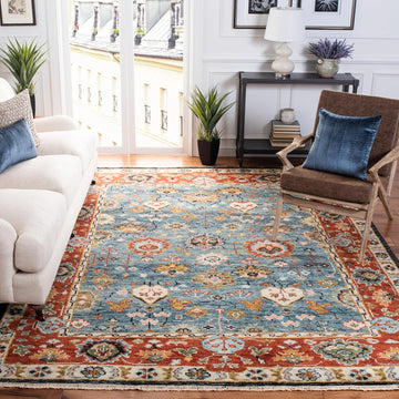 Samarkand 9' x 12' Blue / Red Hand-Knotted Traditional Oriental Premium Wool Area Rug
