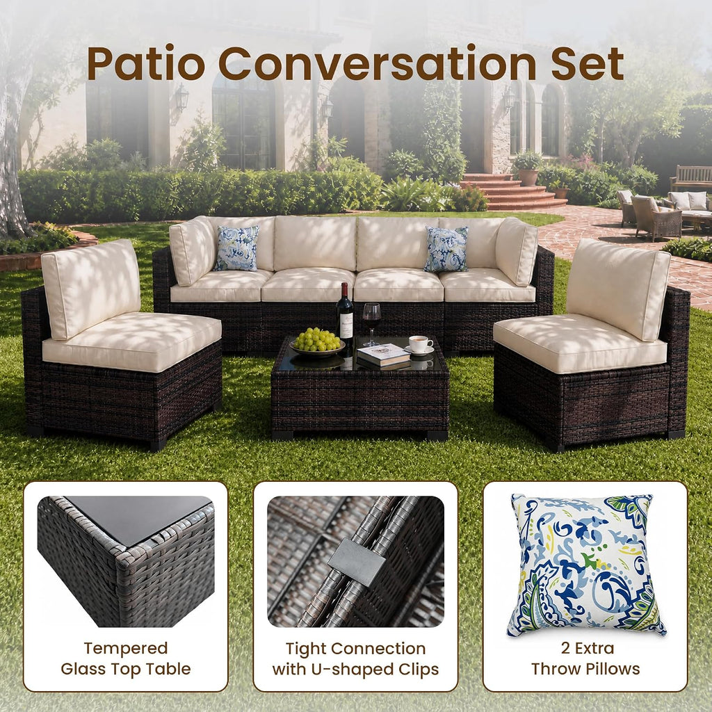 8-Piece Modular Patio Furniture Set with Storage Box Outdoor Sectional Sofa | Patio Conversation Set with Coffee