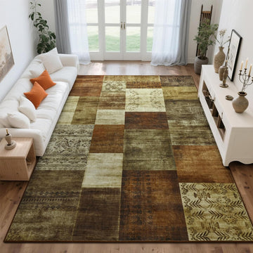6x9 Area Rugs, Washable Geometric Brown Bedroom Rug