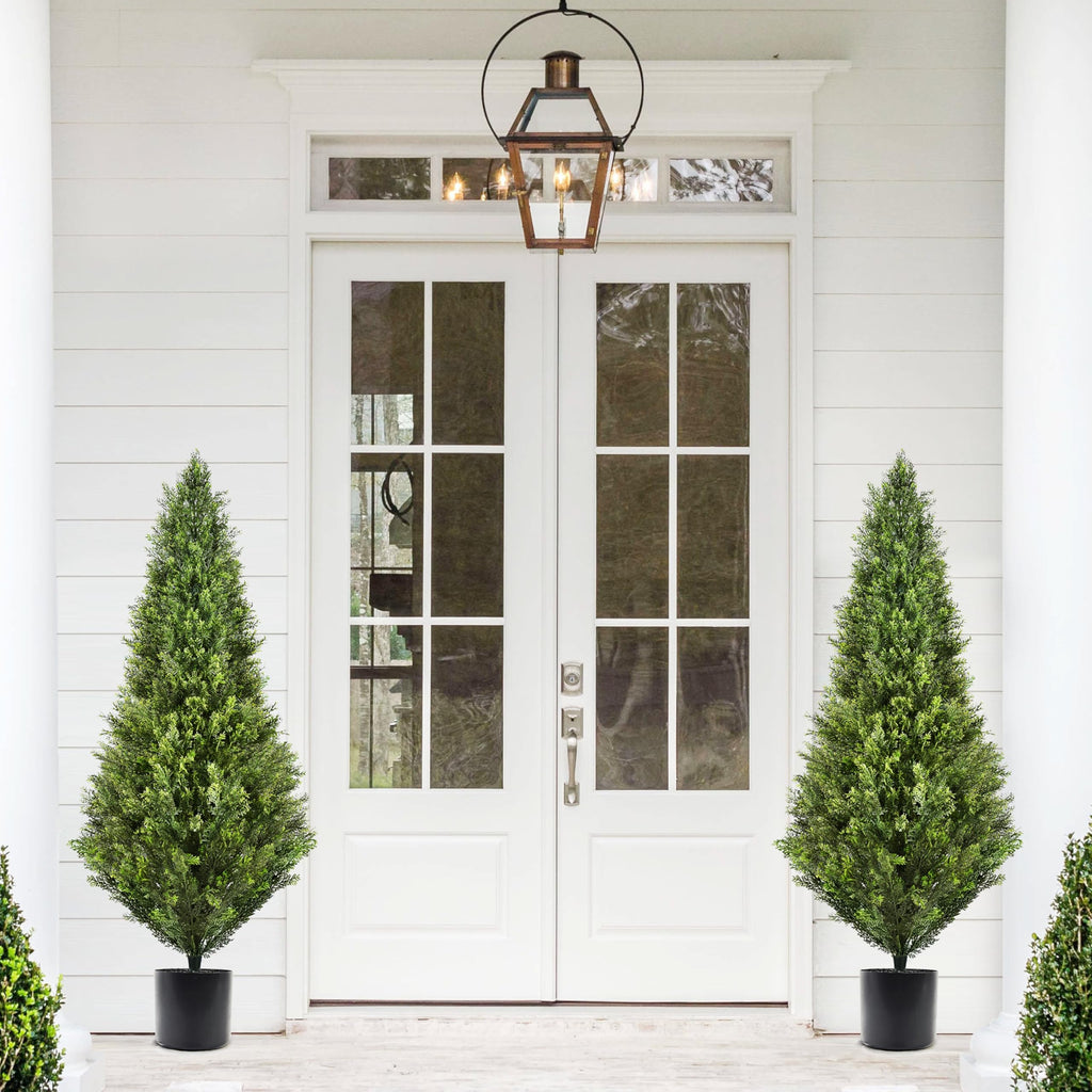 4FT 2 Pack, Artificial Cedar Trees Outdoor Decor Cypress Trees