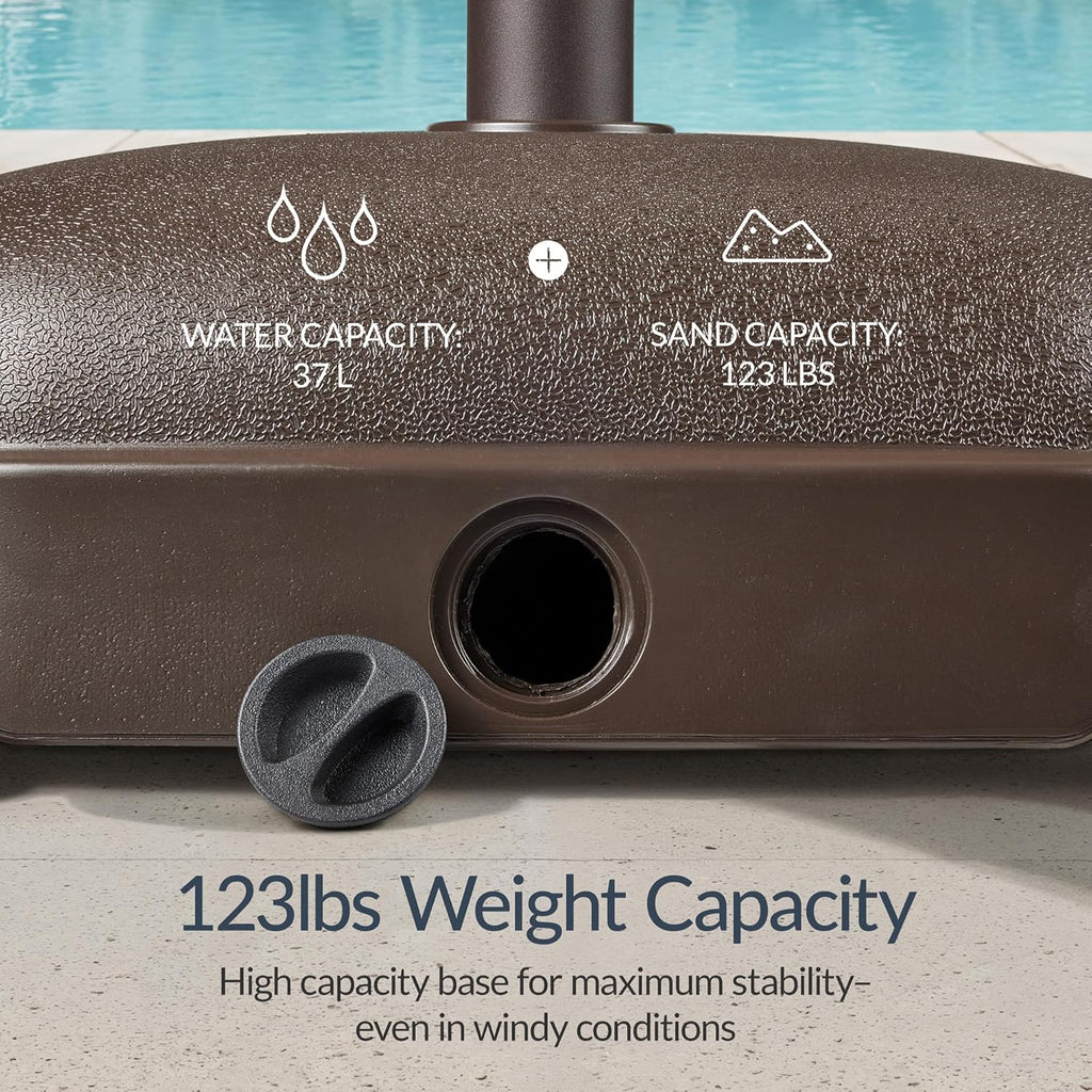 123lb Capacity Fillable Mobile Umbrella Base, Heavy Duty Market Stand Easy to move w/ 4 wheels - Dome Square Brown