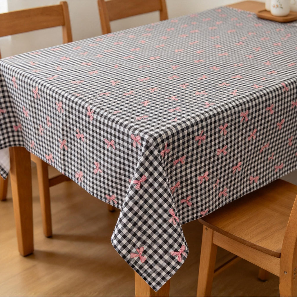Classic Black White Gingham Fabric with Pink Bow Cotton Fabric by The Yard