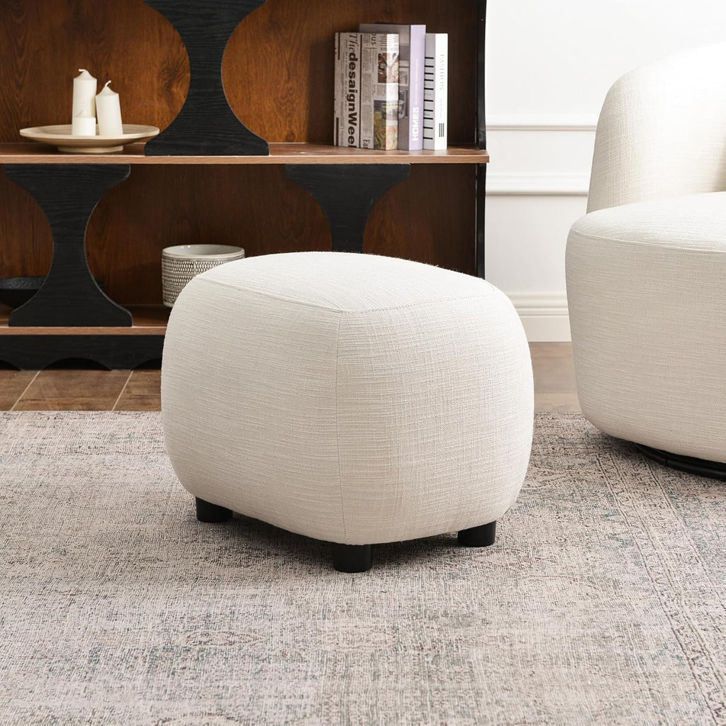 Modern Swivel Lounge Chair and Ottoman — Ivory Linen