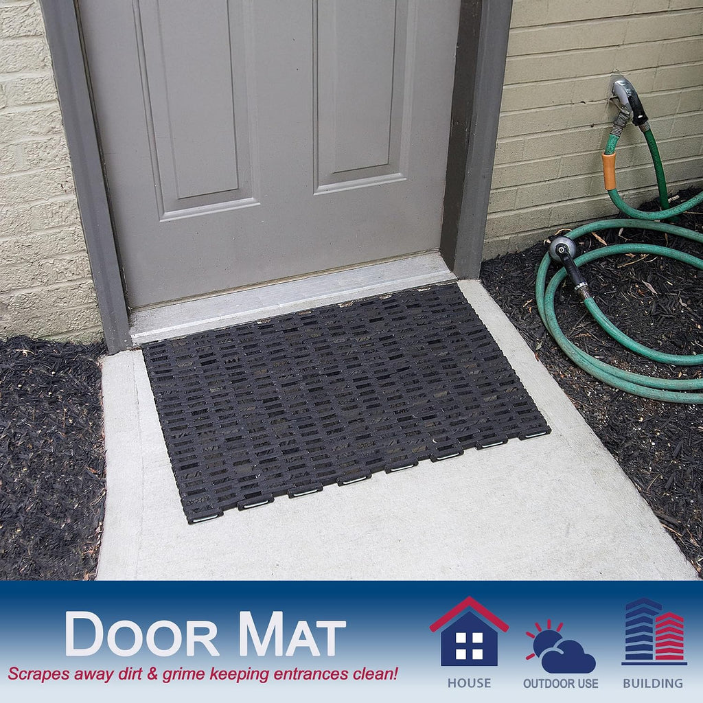 Durite Outdoor Entrance Mat, Recycled Rubber Tire-Link Doormat, Heavy Duty Straight Weave Drainage Mat, Black, 20" x