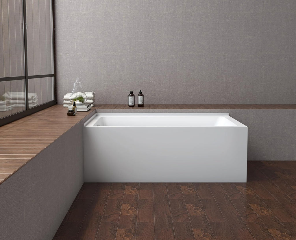 VTAP6036L22TS 60-Inch Acrylic 2-Wall Corner Alcove Tub with Left Hand Drain, White
