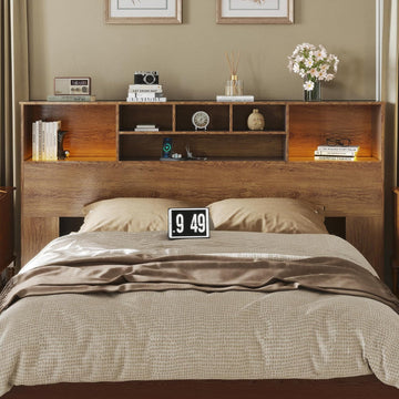 King Headboard Only, King Bookcase Headboard with Charging Station, Storage Wooden Head Board with USB & 2 Power