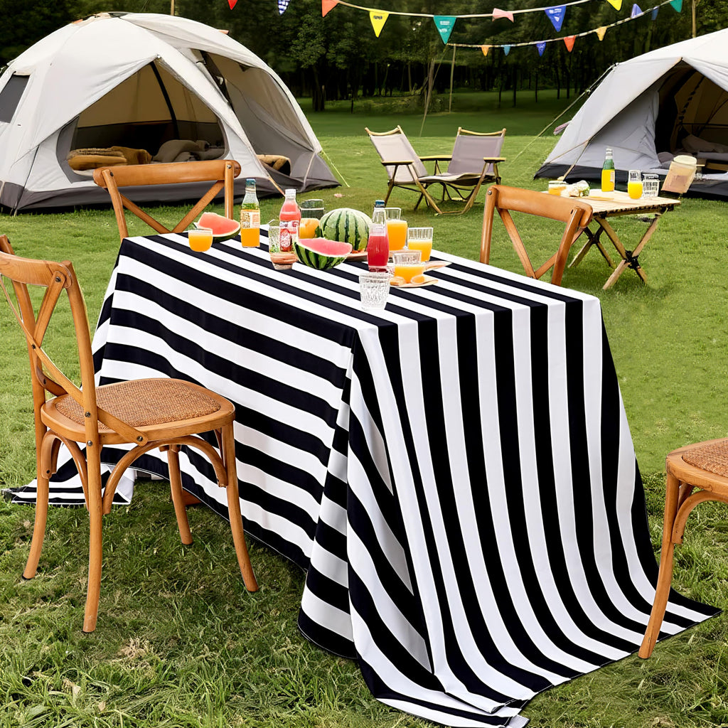 Black and White Striped Rectangle Tablecloth 57x120Inch Holiday Table Decor