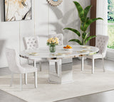 Modern 47"-63" Round White Faux Marble Extendable Dining Table for 4-6, Luxury Round Dining Room Table, Kitchen