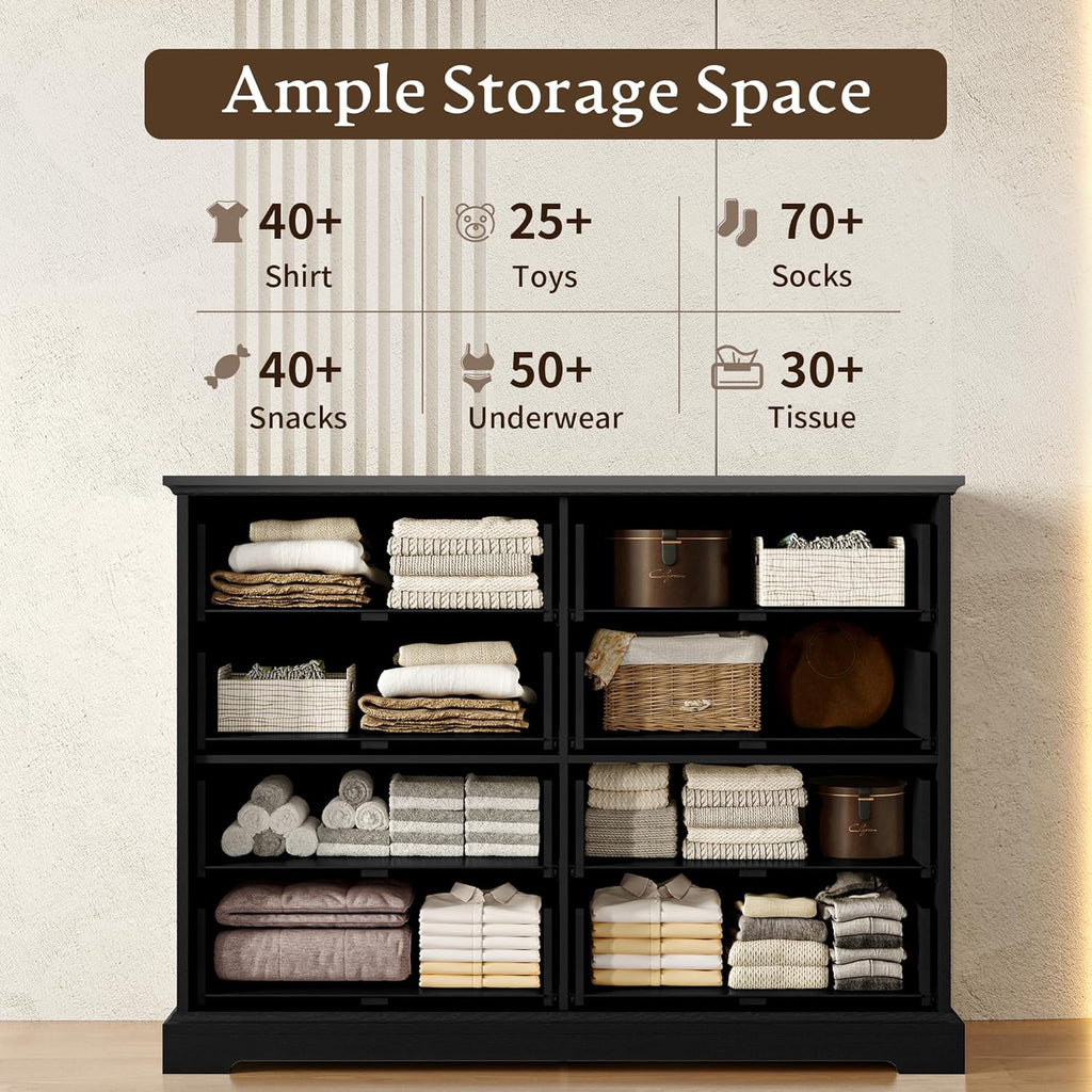 Farmhouse 8 Drawers Dresser , 48" Wide Modern Chest of Drawers with Deep Drawers & Bar Handles, Wood Dresser TV