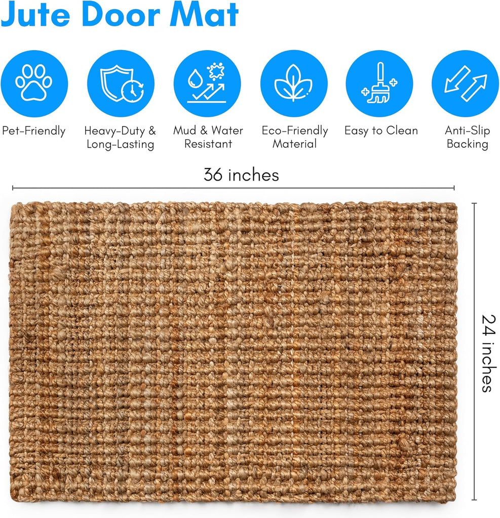 Handwoven Jute Rug - 2'x3', Natural Fiber Area Rug, Eco-Friendly, Durable, Versatile Accent Rug for 