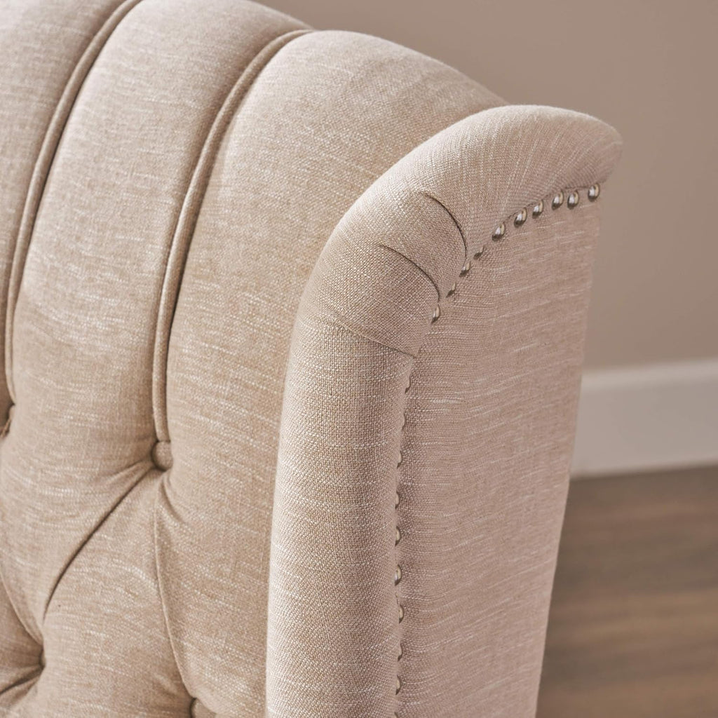 Elizabeth Tufted Fabric Recliner, Vintage Reclining Reading Armchair, Light Beige