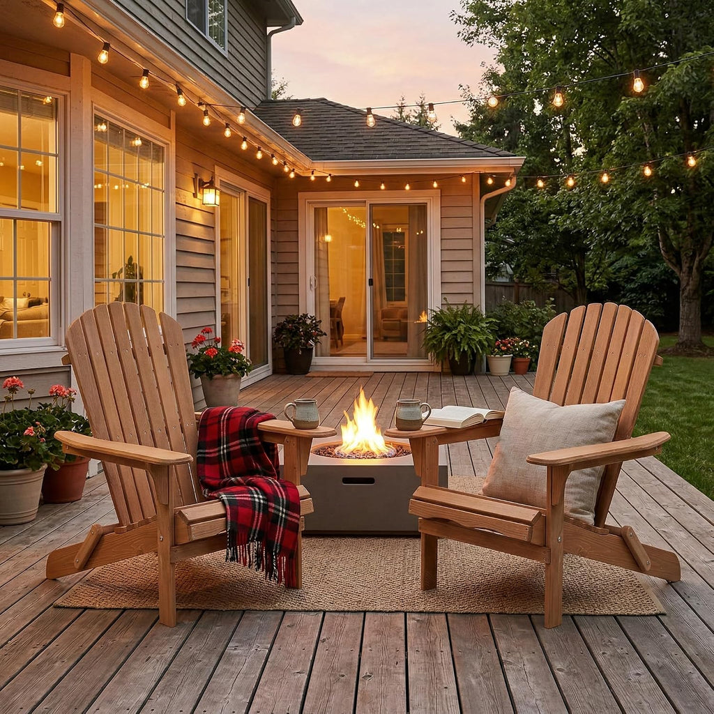 Adirondack Chair Set of 2, Folding Outdoor Wood Lounge Chairs for Garden Patio Backyard, Half Pre-Assembled Solid