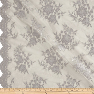 Chantilly Lace Double Border Silver, Fabric by the Yard