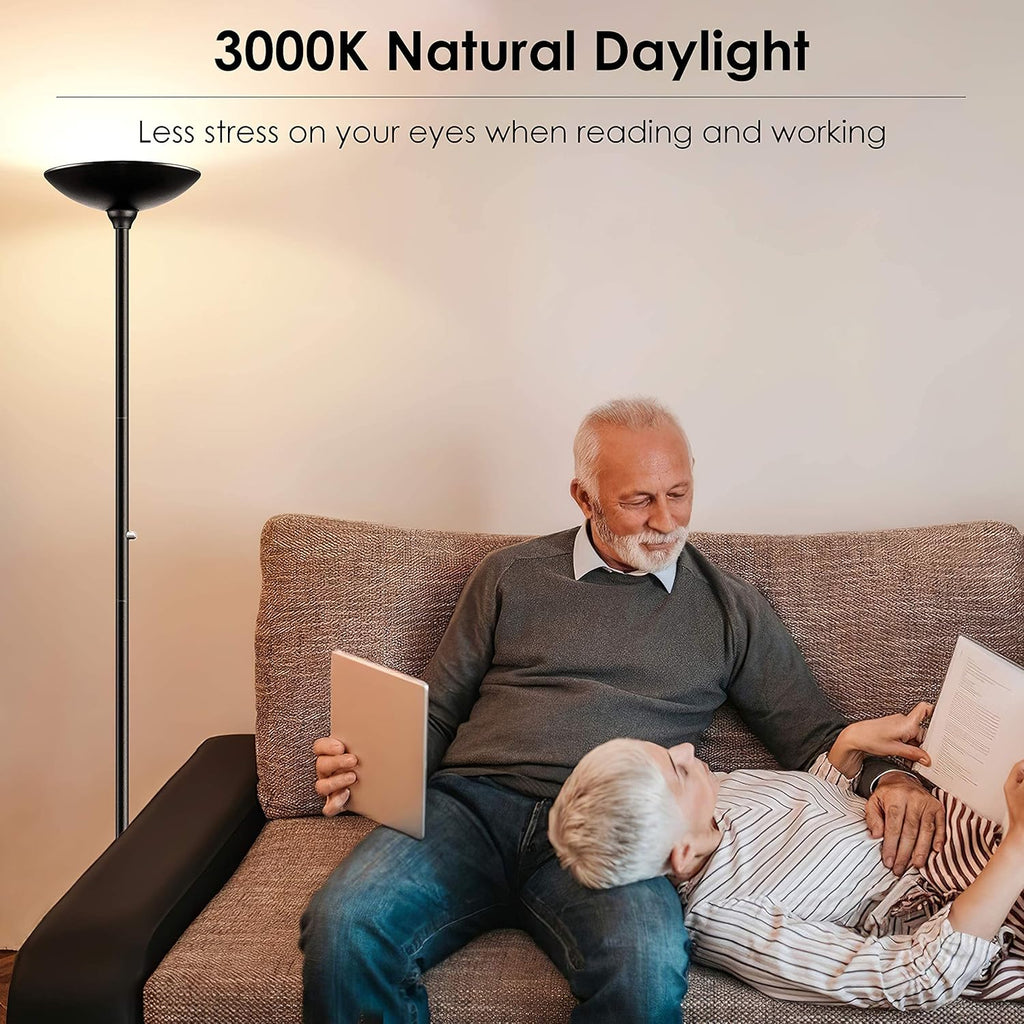 Torchiere Floor Lamp, 30W Super Bright LED Standing Lamp, Stepless Dimmable Pole Lamp with 3000K Lighting