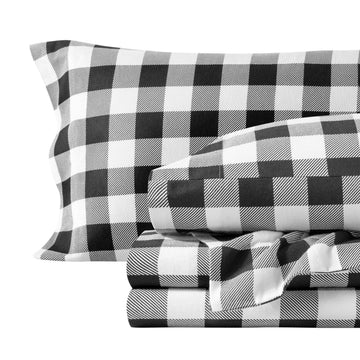 Flannel Sheet Set Prints (Full, Buffalo Plaid - White/Black)
