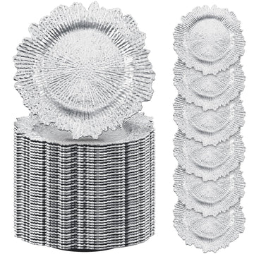 150 Pcs 13 Inch Plastic Charger Plates Matte Ruffled Rim, Silver