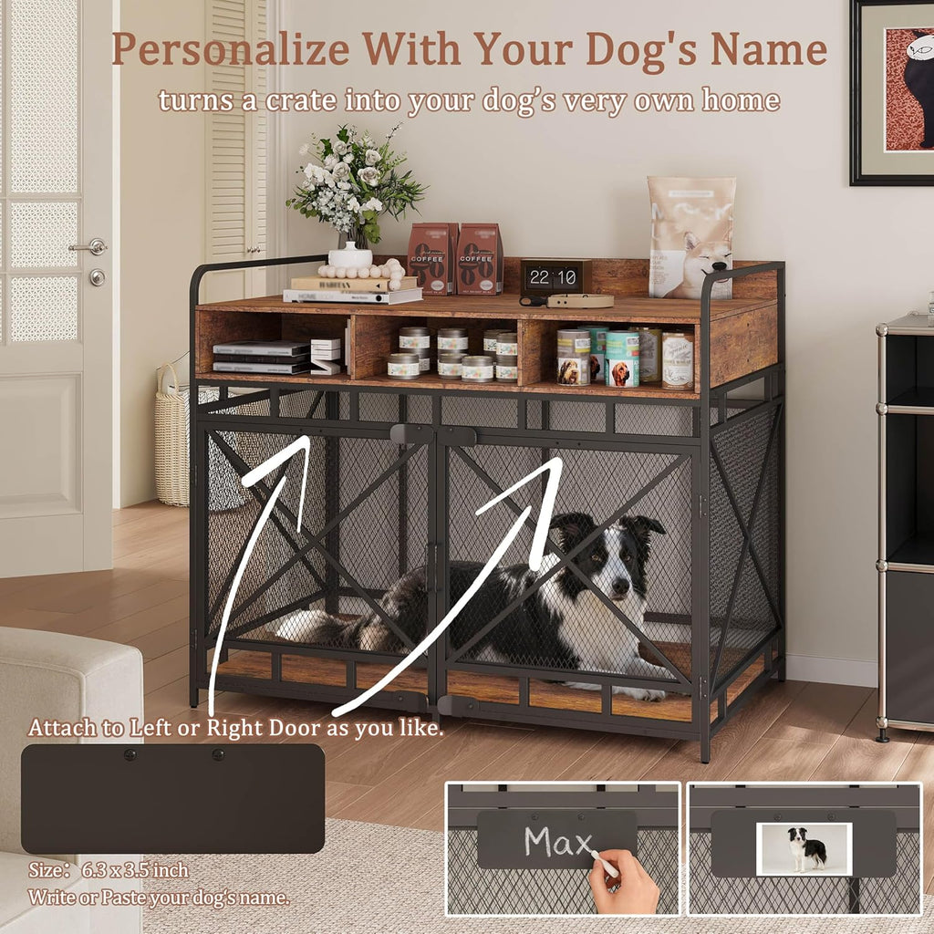 Dog Crate Furniture, 48" Heavy Duty Wooden Dog Crate End Table, XL Dog Kennel Furniture Large Breed