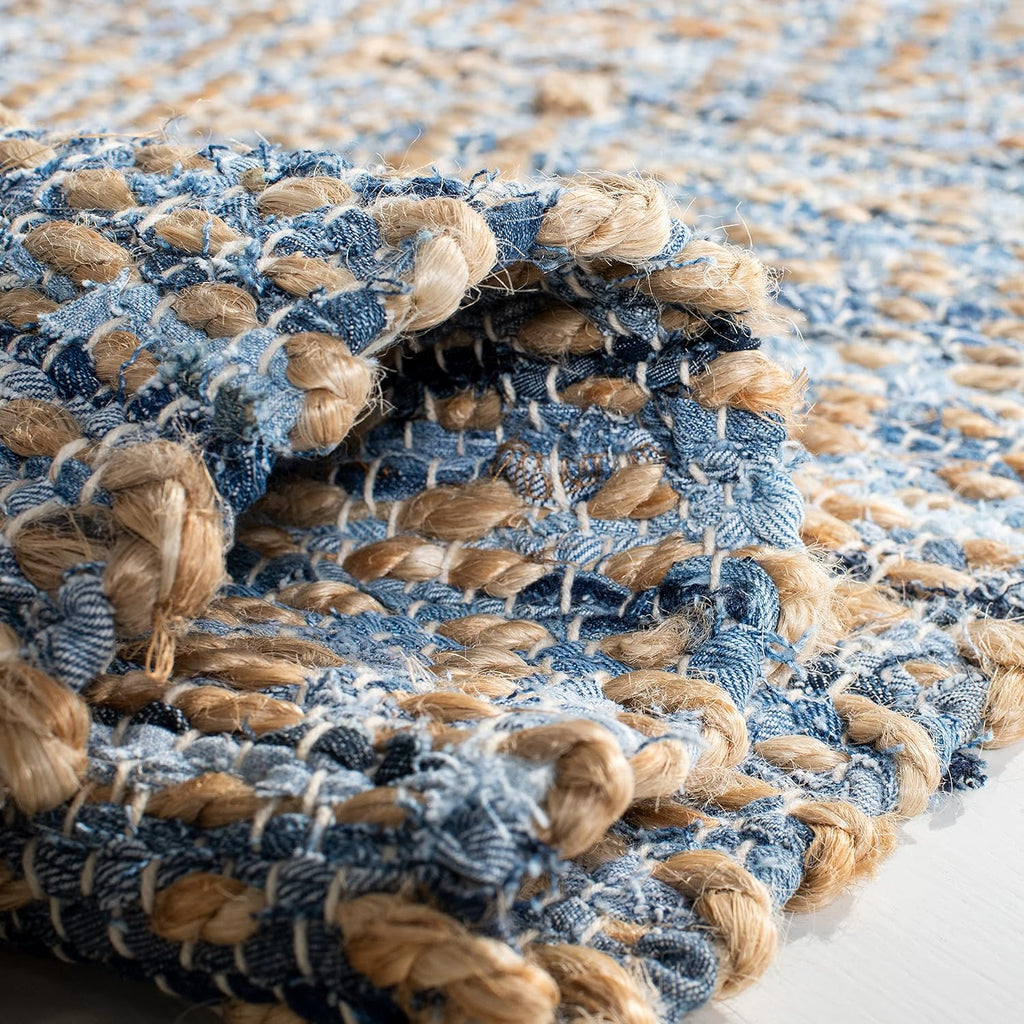 Area Rug 8x10 - Cape Cod Collection - Large - Natural & Blue, Handmade Flat Weave Braided Jute, Ideal , Dining Space