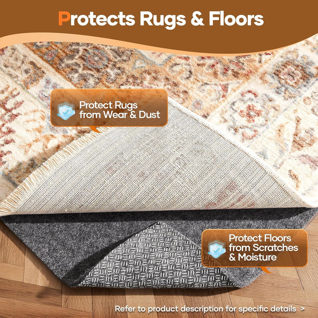 Non Slip Cushioned Rug Pad Gripper, Felt and Silicone Backing, 6 x 9 Ft, 1/4 inch Thick Carpet Liner Protector Mat - Set of 99