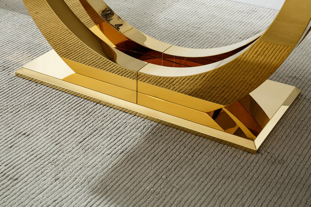 94" Faux Marble Dining Table for 8-10 Gold Stainless Steel Base
