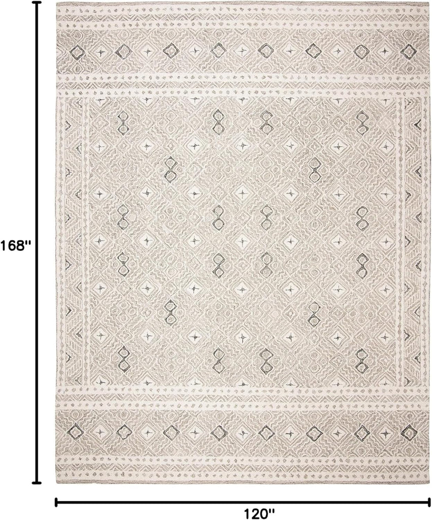Micro-Loop Area Rug - 10' x 14', Grey & Ivory, Rustic Boho Design, Handmade Wool
